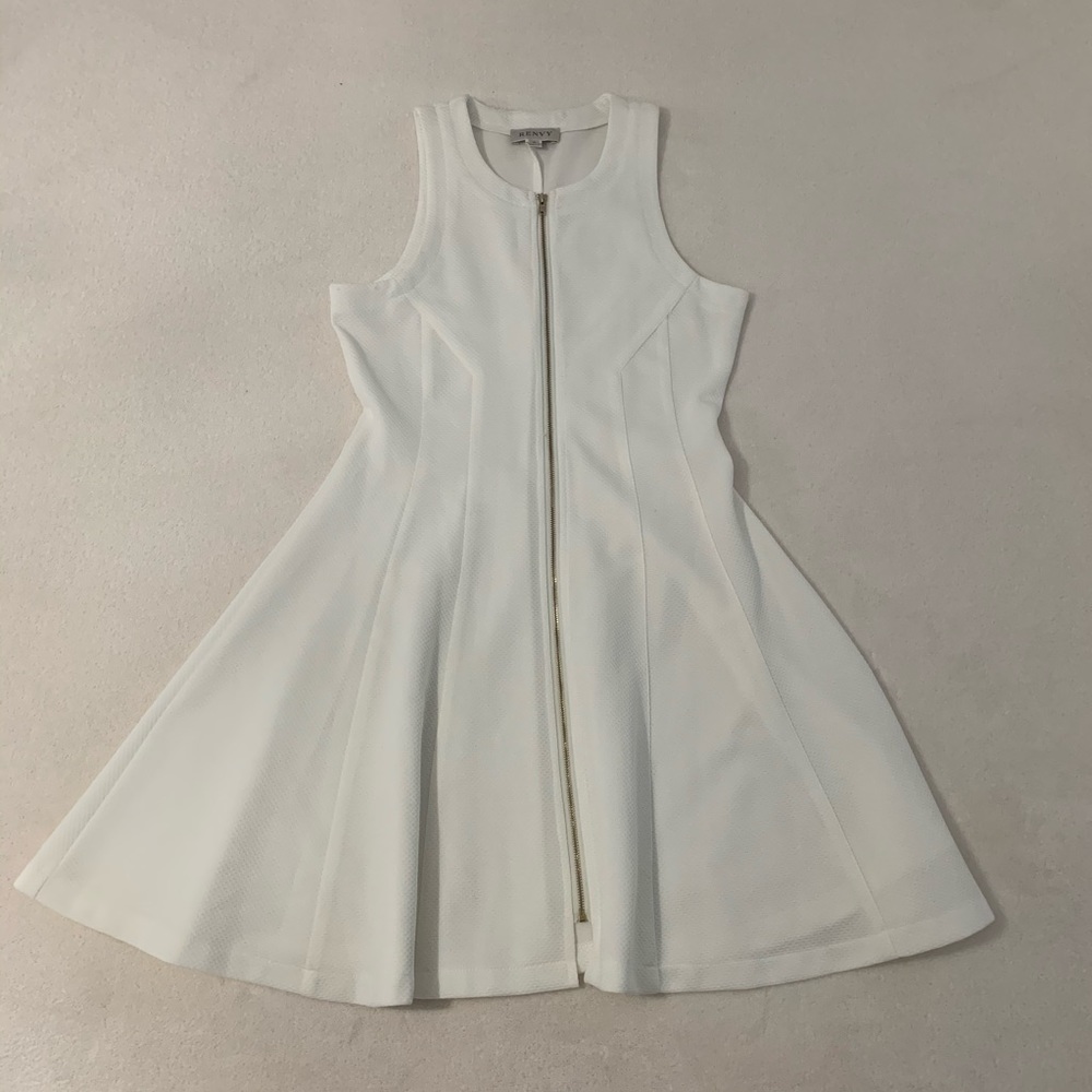 Renvy White Textured Sleeveless Skater dress